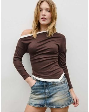Stradivarius Double-layer Asymmetric Long Sleeve T-shirt - Brown