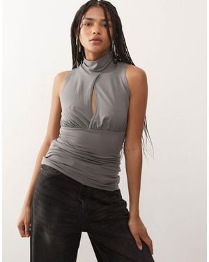 Weekday Sleeveless Turtleneck Top With Key Hole Detail - Gray