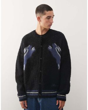 Reclaimed Vintage Boxy Crew Neck Knit Cardigan With Hare Intarsia - Black