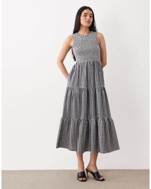 Nobody's Child Charlie Shirred Bodice Tiered Midi Dress - Grey