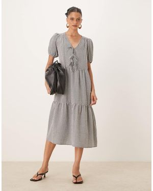 Nobody's Child Vestido Midi A Cuadros Vichy Monocromáticos Pequeños Bernadetta De - Neutro