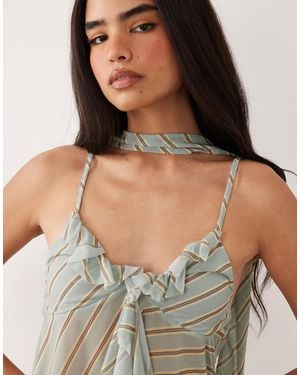 ASOS Co-ord Printed Stretch Chiffon Ruffle Plunge Scarf Top - Green