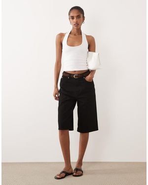 ASOS Denim Bermuda Short With Suede Belt Detail - Natural
