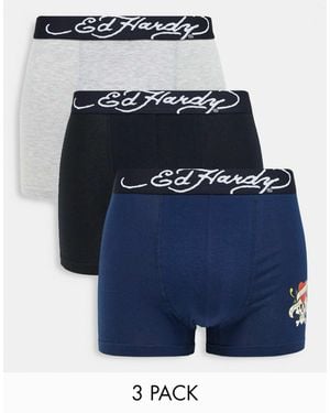 Ed Hardy – 3er-pack boxershorts - Blau