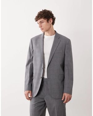 Mango London Regular Fit Fine Plaid Print Suit Blazer - Gray