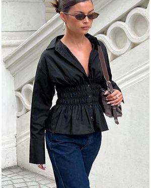 Princess Polly Camisa Negra Con Botones Y Cintura Fruncida As You Are De - Azul