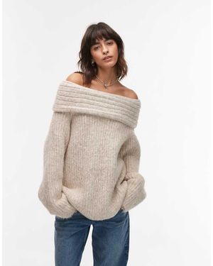 TOPSHOP Chunky Off The Shoulder Oversized Jumper - Natural