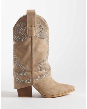SEQWL Embellished Cowboy Knee Boots - Brown