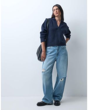 Monki Pull polo en maille - Bleu