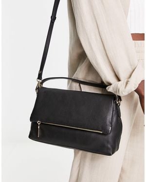 Paul Costelloe Leather Flap Over Shoulder Bag - Black