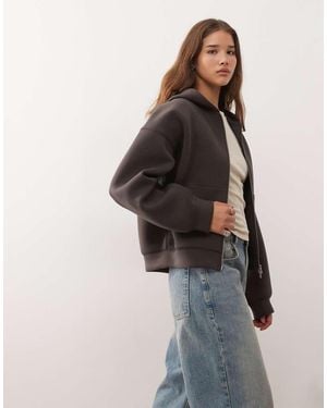 Weekday Sudadera Marrón Extragrande Con Capucha Y Cremallera De Tejido Efecto Neopreno Scarlet De - Blanco