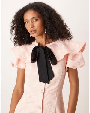 Sister Jane Jacquard V Neck Shirt Dress With Detachable Collar - Pink