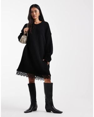ASOS Vestido Corto Con Ribete De Encaje De Punto De - Negro