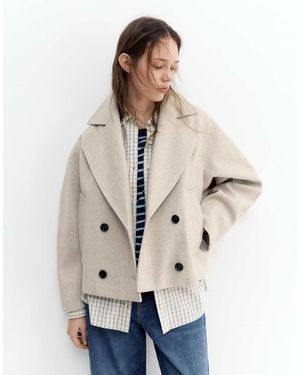 Pull&Bear Soft Short Felt Texture Coat - Natural