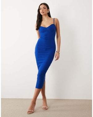Vesper Bengaline Sweetheart Neck Line Cami Strap Midaxi Dress - Blue