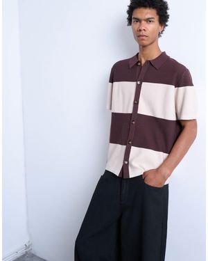 TOPMAN Chemise effet color block en maille ajourée - taupe/écru - Bleu