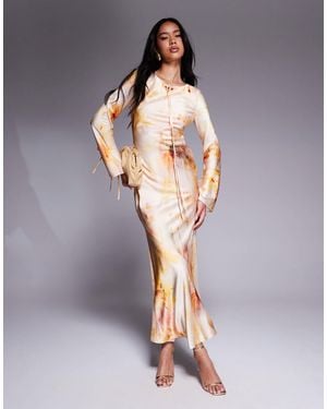 DASKA – maxikleid aus satin mit abstraktem blumenmuster - Mehrfarbig