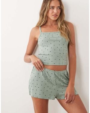 ASOS Pantalones Cortos De Pijama Verdes Con Estampado De Lunares De Punto Pointelle Mix & Match