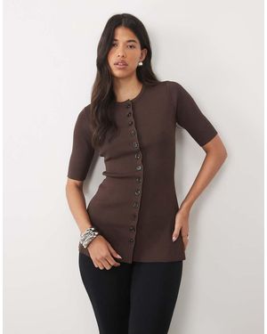 Pretty Lavish Lilah Knit Scoop Neck Longline Top - Brown