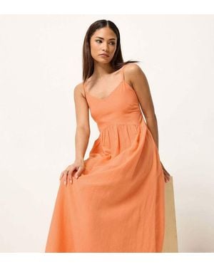 PixieGirl Petite Strappy Linen Midi Dress - Orange