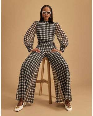 River Island Gingham Wide Leg Trousers - Brown