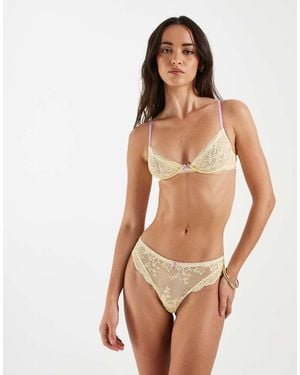 ASOS Stevie Lace Brazilian Briefs With Contrast Trims - Natural