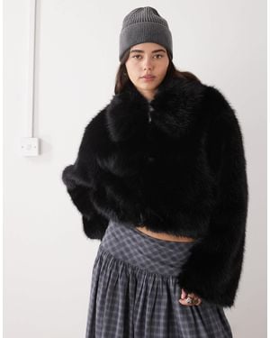 Monki Short Faux Fur Jacket - Black