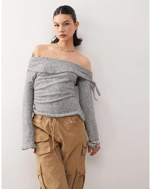 Collusion Off The Shoulder Tie Side Long Sleeve Top - Gray