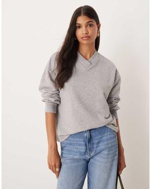 ASOS High V Neck Detail Sweatshirt - Grey