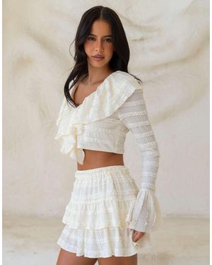 Aria Cove Textured Frill Flare Sleeve Top Co-ord - White