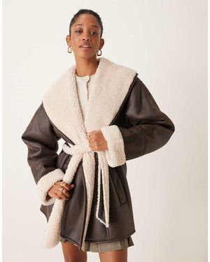 ASOS Shawl Collar Aviator With Belt - White