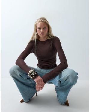ASOS Transparentes, gestricktes oberteil mit weichem griff und raffung an der seite - Blau