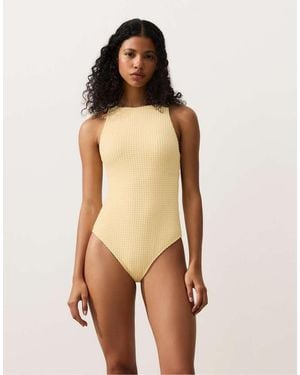 Oysho Bubble-texture Crochet Halter Swimsuit - Natural