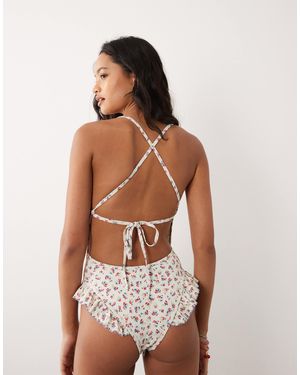 For Love & Lemons Cherry mae badeanzug mit schleifendetail und bindeband am rücken - Weiß