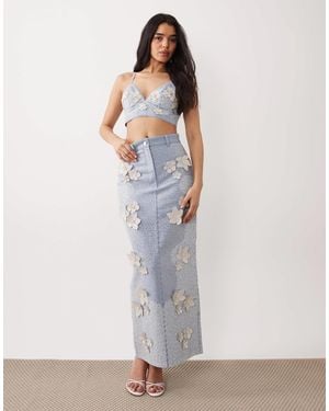 ASOS Denim Embellished Maxi Skirt - White