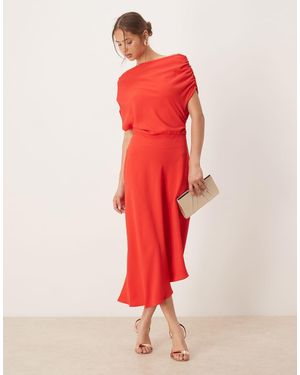 Mango Vestito Midi Asimmetrico - Rosso