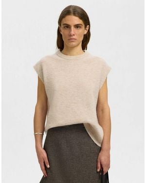 SELECTED Lulu denim-strickweste mit relaxed fit und rundhalsausschnitt - Weiß