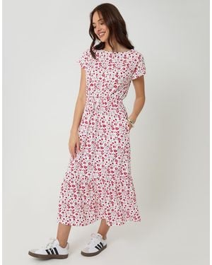 Threadbare Drawstring Waist Boat Neck Cotton Jersey Maxi Dress - Pink