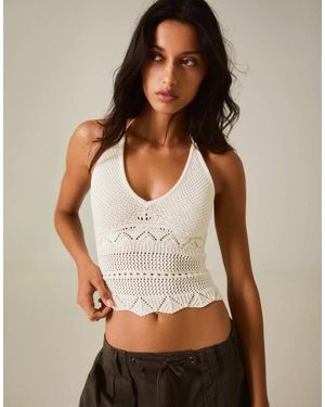 Bershka Rustic Knit Halter Top - Brown
