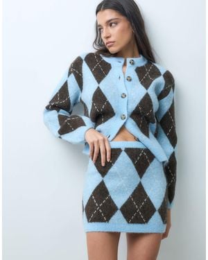 Gina Tricot Knitted Argyle Cardi Co-ord - Blue