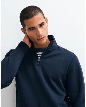 Mango Cotton Rich Quarter Zip Sweatshirt - Blue