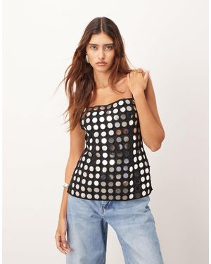 ARRANGE Mirror Embellished Minimal Longline Cami Top - White