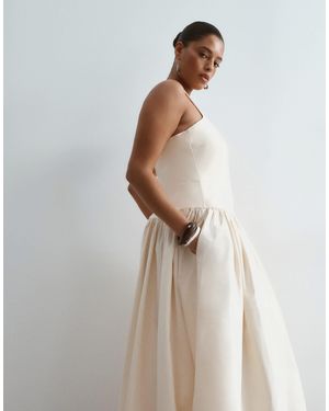 ARRANGE Curve Premium Waisted Dress With Puffball Hem - White