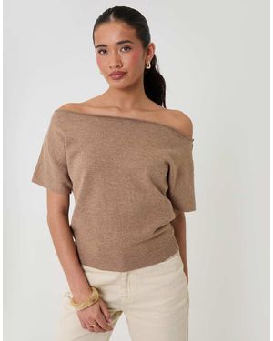 Threadbare Short Sleeve Slash Neck Jumper - Natural