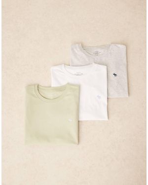 Abercrombie & Fitch 3 Pack Short Sleeve Icon Logo T-shirts - Natural