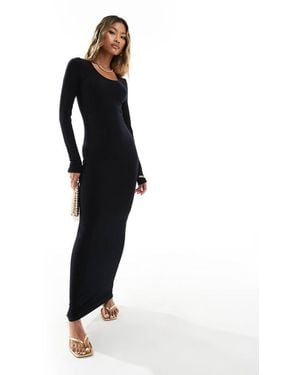 Missy Empire Soft Ribbed Long Sleeve Maxi Dress - Black