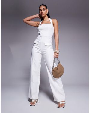 Kaiia Exclusive Square Halterneck Wide Leg Pocket Detail Jumpsuit - Gray