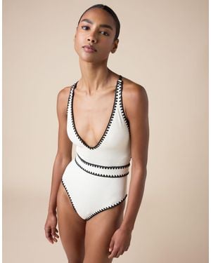 Calzedonia Swimsuit Bicolour Embroidery - Natural