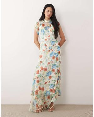 ASOS Asos Design Tall High Neck Hanky Hem Chiffon Maxi Dress - Metallic