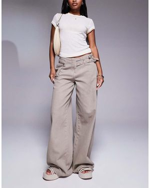 Princess Polly Buckle And Pocket Detail baggy Wide Leg Jeans - Grey